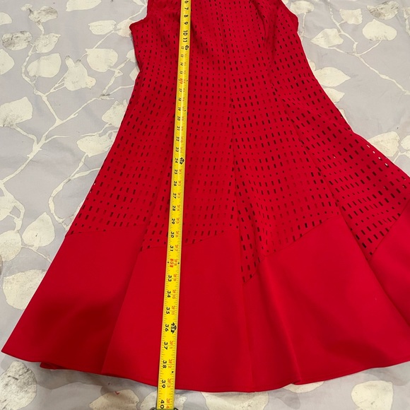 Joseph Ribkoff Fit & Flare Red Midi Dress with Lasercut Square Eyelets, size 8 - Picture 2 of 7